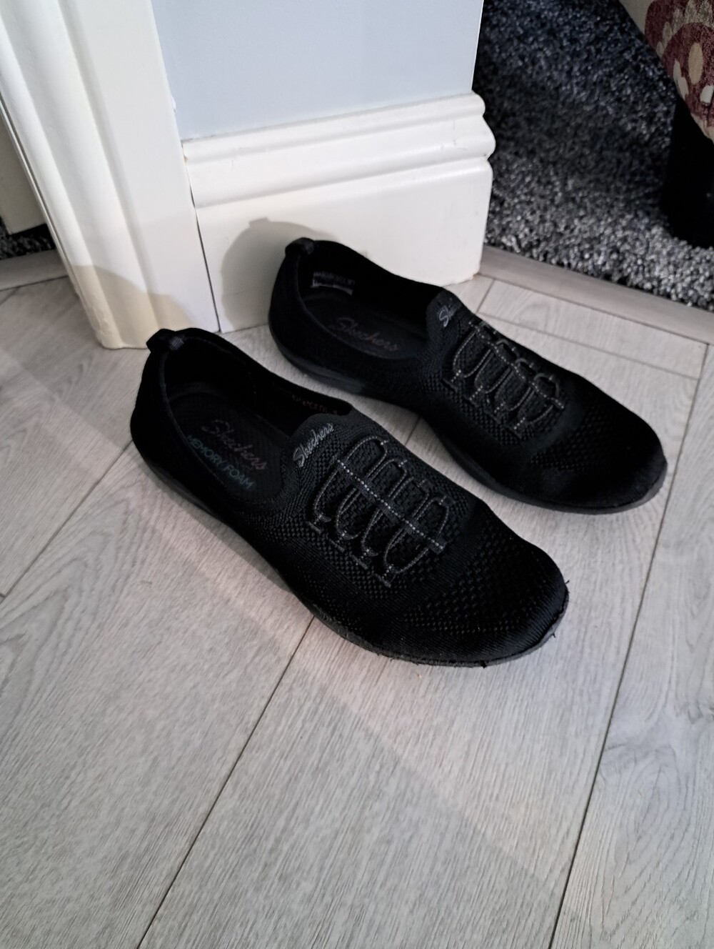 Skechers Womans Black Knit Slip-On Shoes